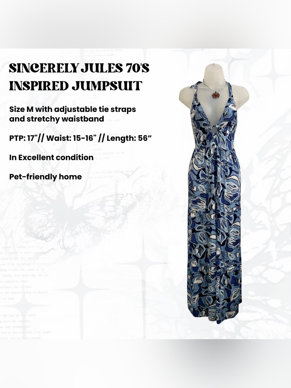 Sincerely Jules Blue Groovy 70's-inspired Jumpsuit